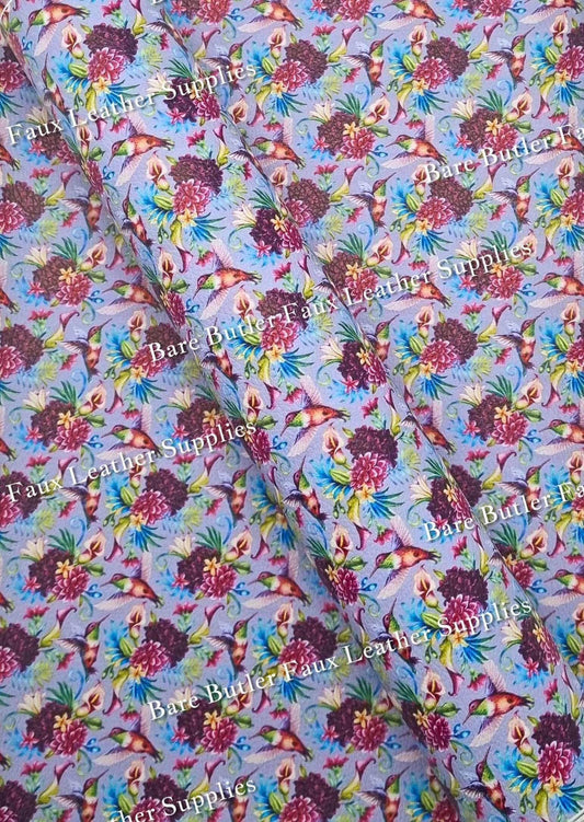 Hummingbirds Litchi - birds, Faux, Faux Leather, floral, Florals, Leather, leatherette, Litchi - Bare Butler Faux Leather Supplies 
