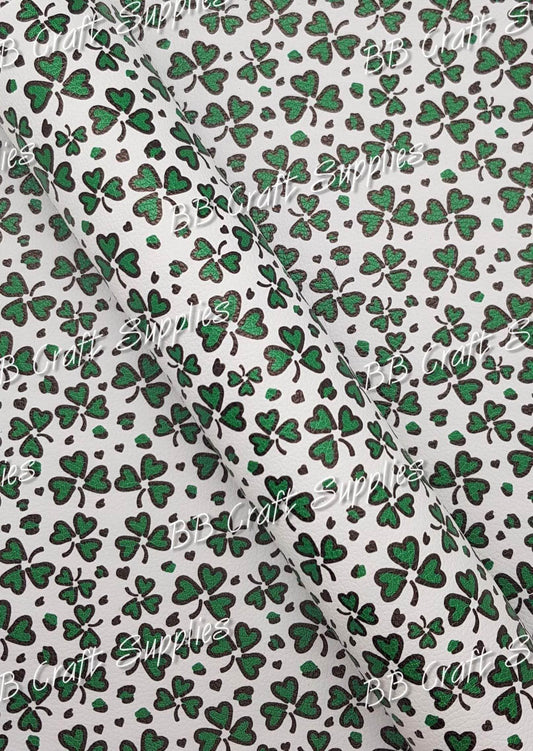 Meadow Flower Litchi - Clover, Faux, Faux Leather, horse shoe, Leather, leatherette, Litchi, Litchi - Meadow Flower, lucky - Bare Butler Faux Leather Supplies 