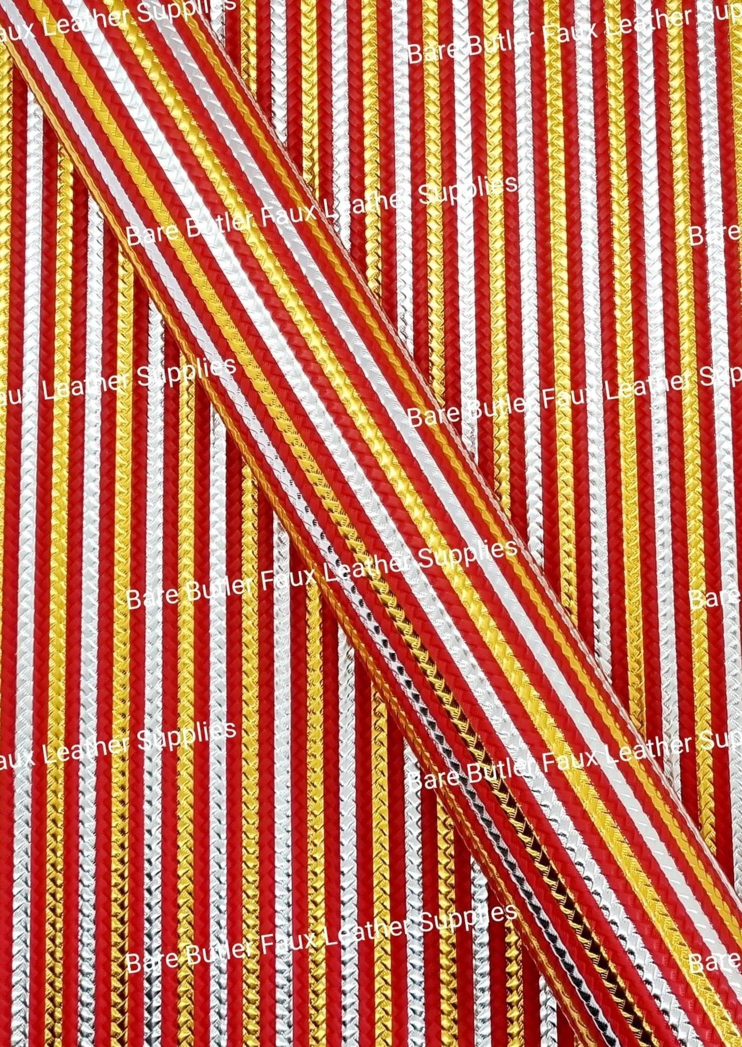 Metallic Embossed Weave Red, Silver and Gold - Faux, Faux Leather, Floral, Glitter, rainbow - Bare Butler Faux Leather Supplies 