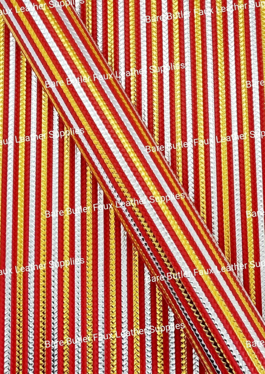 Metallic Embossed Weave Red, Silver and Gold - Faux, Faux Leather, Floral, Glitter, rainbow - Bare Butler Faux Leather Supplies 