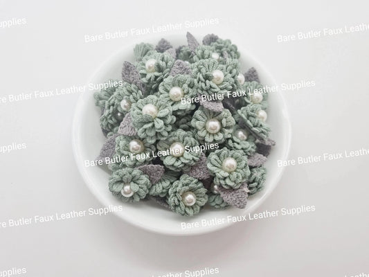 Mini Crochet Flowers Green -  - Bare Butler Faux Leather Supplies 