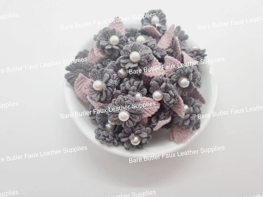 Mini Crochet Flowers Grey -  - Bare Butler Faux Leather Supplies 