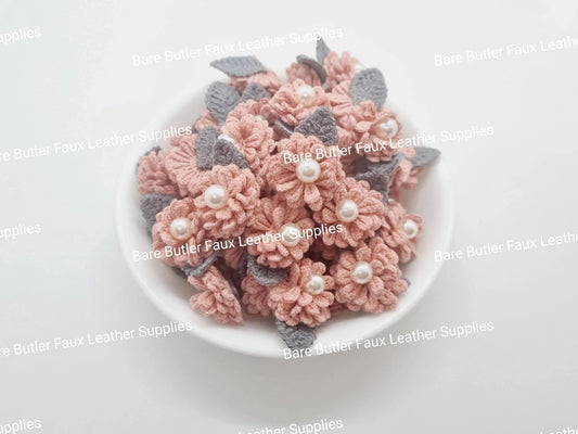 Mini Crochet Flowers Pink -  - Bare Butler Faux Leather Supplies 
