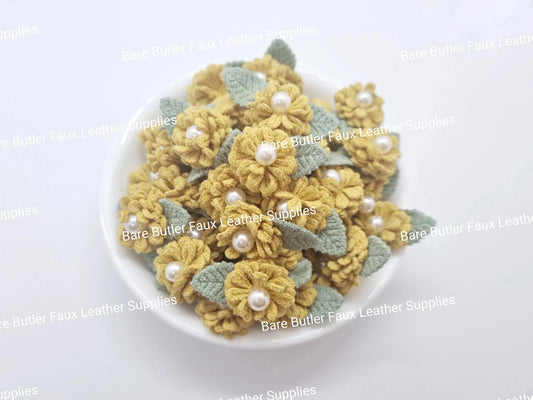 Mini Crochet Flowers Yellow -  - Bare Butler Faux Leather Supplies 