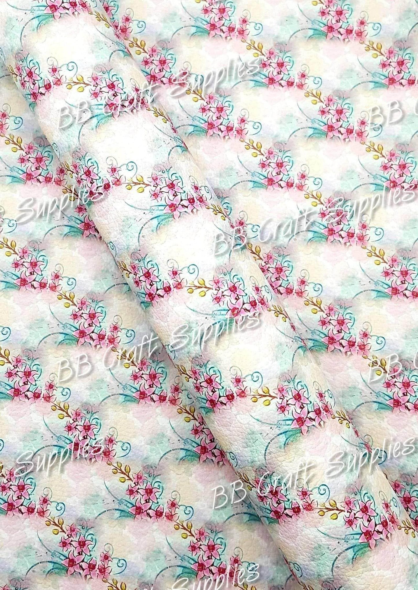 Moonflower Litchi - citrus, Faux, Faux Leather, Flora, floral, Florals, flower, Flowers, Leather, leatherette, Litchi, Rose, Rose's - Bare Butler Faux Leather Supplies 