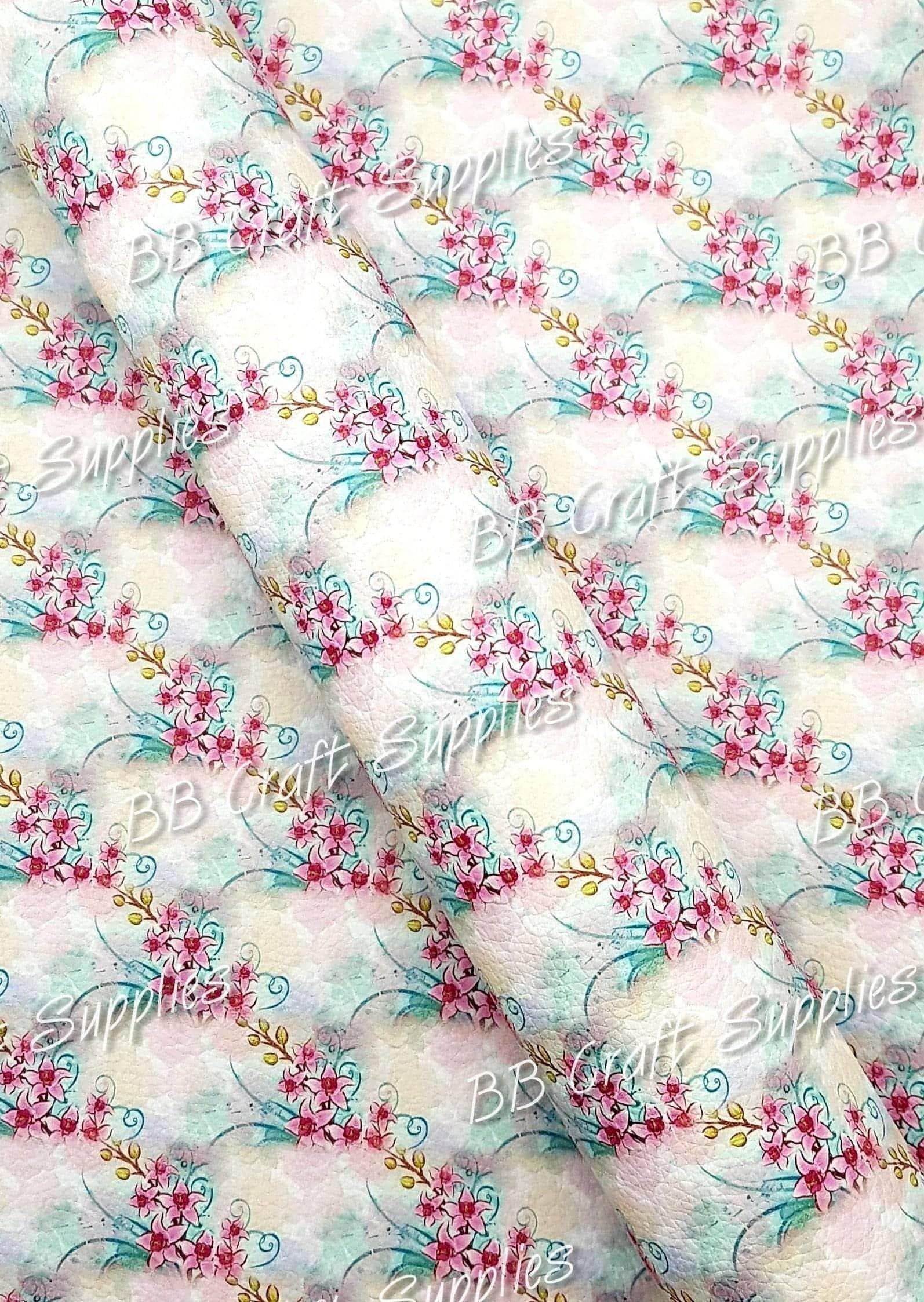 Moonflower Litchi - citrus, Faux, Faux Leather, Flora, floral, Florals, flower, Flowers, Leather, leatherette, Litchi, Rose, Rose's - Bare Butler Faux Leather Supplies 