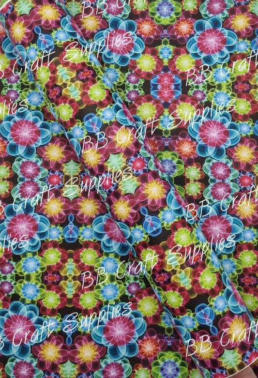 Neon Florals Faux Leather - Faux, Faux Leather, floral, flower, Leather, leatherette, neon - Bare Butler Faux Leather Supplies 