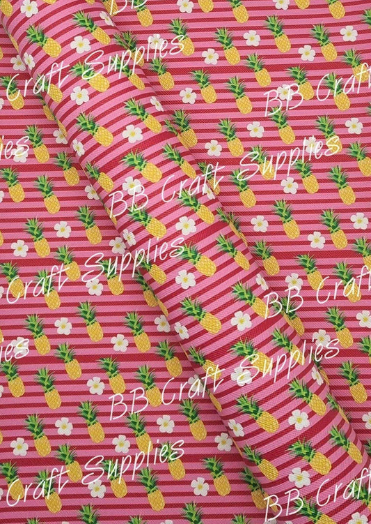 Pineapple Party Faux Leather - Faux, Faux Leather, floral, fruit, Leather, leatherette, pineapple - Bare Butler Faux Leather Supplies 