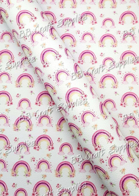 Pink Rainbows Litchi - Faux, Faux Leather, Leather, leatherette, Litchi, pink, Rainbow, Rainbows - Bare Butler Faux Leather Supplies 