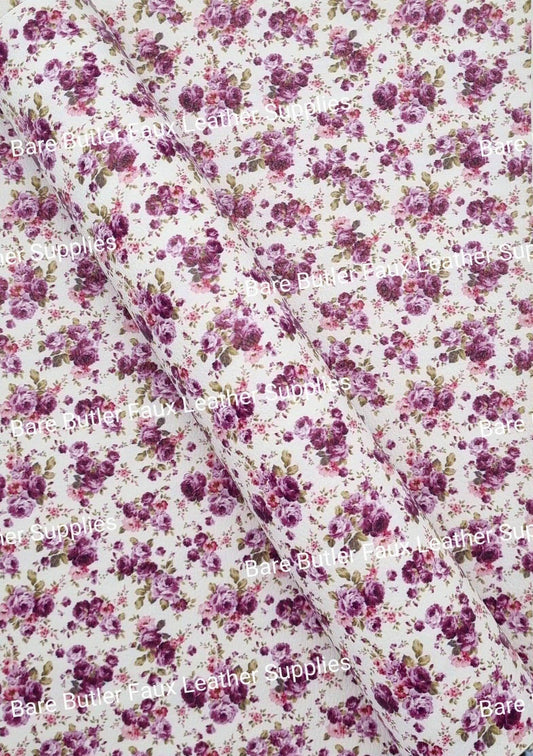 Purple Blossoms Litchi - Faux, Faux Leather, Flora, floral, Florals, flower, Flowers, green, Leather, leatherette, Litchi, peonies - Bare Butler Faux Leather Supplies 