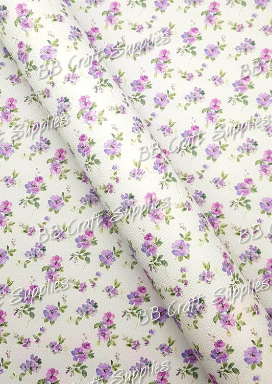 Purple Florals Litchi - Faux, Faux Leather, Flora, floral, Florals, flower, Flowers, Leather, leatherette, Litchi, purple - Bare Butler Faux Leather Supplies 