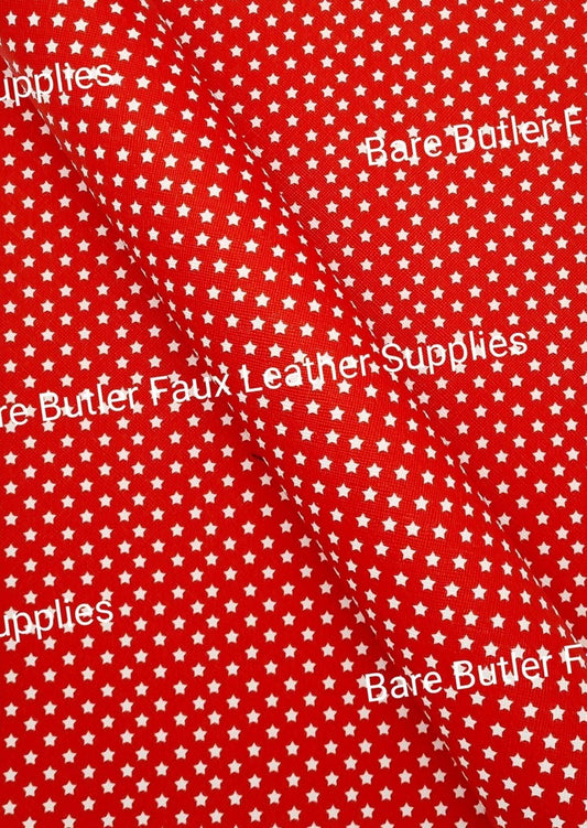 Red & White Stars Faux Leather - Fabric, Faux, Faux Leather, Leather, leatherette, Litchi - Bare Butler Faux Leather Supplies 