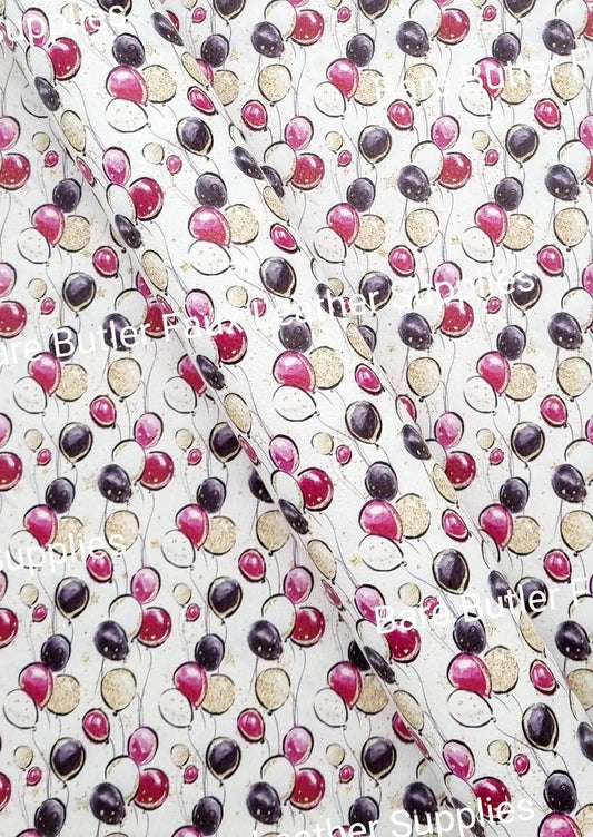 Red, Gold & Black New Years Eve Balloon Litchi - Fabric, Faux, Faux Leather, Leather, leatherette, Litchi - Bare Butler Faux Leather Supplies 