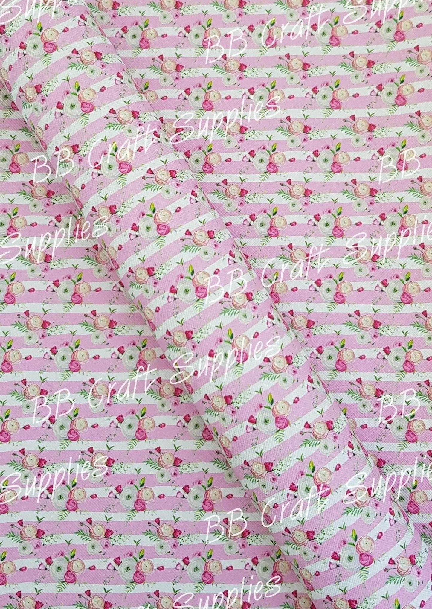 Roll -  Pink & White Stripe Florals - Animal, Bee, Faux, Faux Leather, Roll - Bare Butler Faux Leather Supplies 