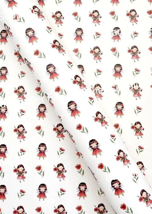 Roll - Poppy Flower Girl - Anzac, Anzac Day, Faux, Faux Leather, Leather, Litchi, poppy, Remembrance, We Will Remember Them - Bare Butler Faux Leather Supplies 