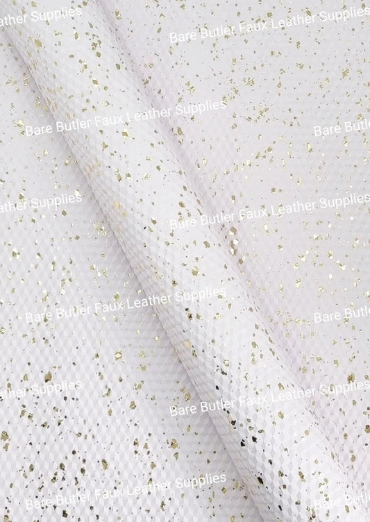 Roll - White & Gold Geo Textured - 3d, Bling, Faux, Faux Leather, Geo, Leather, leatherette - Bare Butler Faux Leather Supplies 