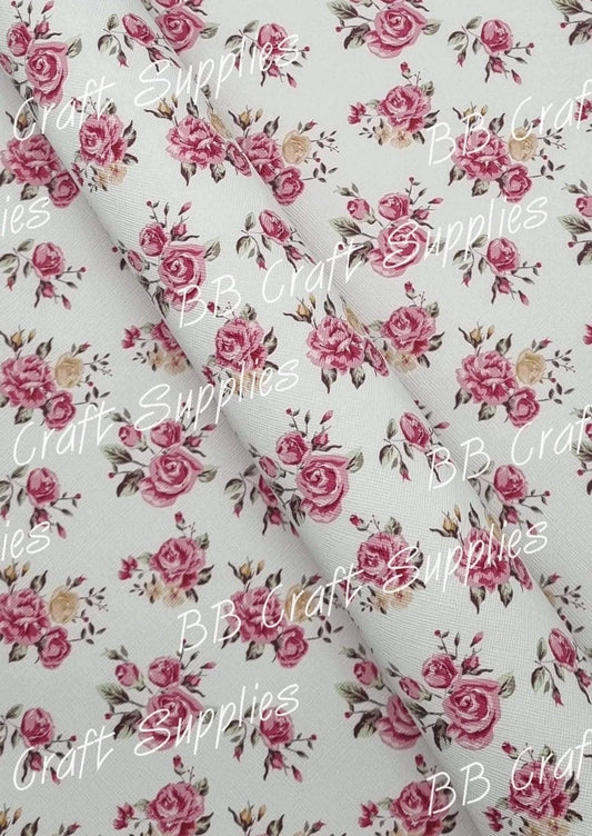 Rosa 'Bella Faux Leather - Faux, Faux Leather, floral, flowers, Leather, leatherette, pink, rose - Bare Butler Faux Leather Supplies 