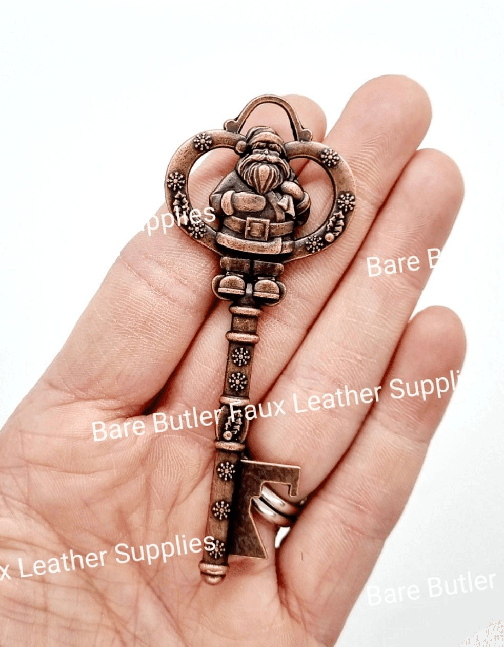 Santa Antique Bronze Key - christmas, Key, My first christmas, santa - Bare Butler Faux Leather Supplies 