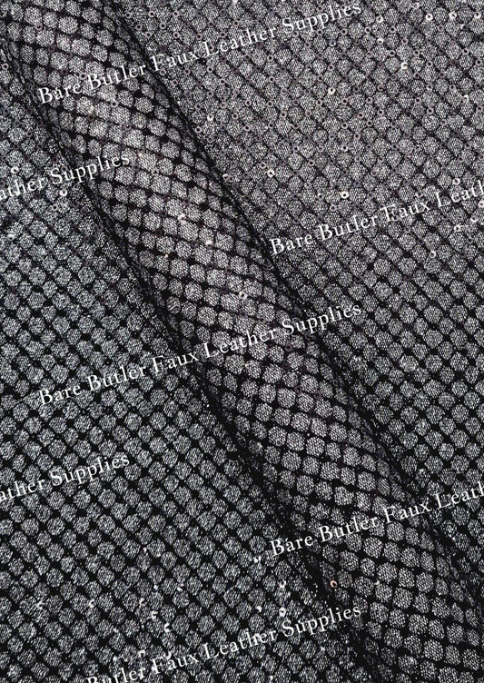 Sequin Mesh Black/Grey - Faux, Faux Leather, Glitter, Leather, leatherette, Sequin - Bare Butler Faux Leather Supplies 