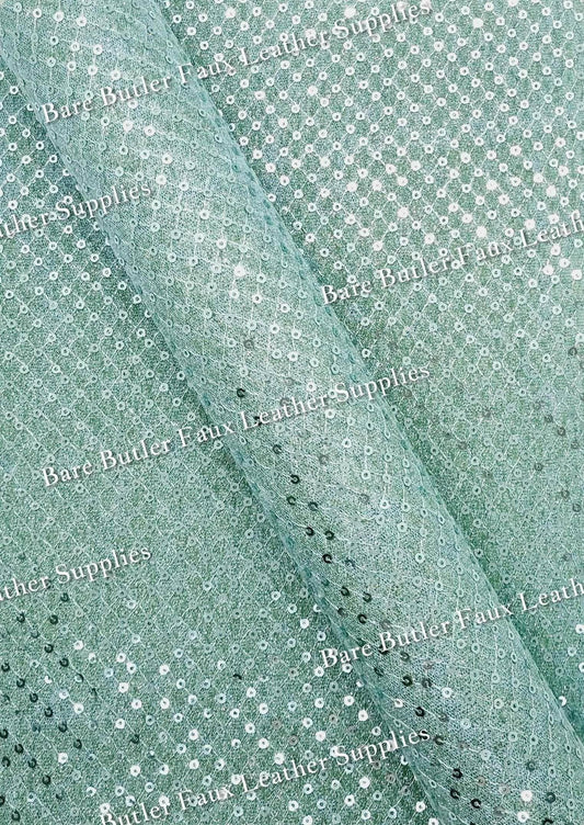 Sequin Mesh Mint - Faux, Faux Leather, Glitter, Leather, leatherette, Sequin - Bare Butler Faux Leather Supplies 