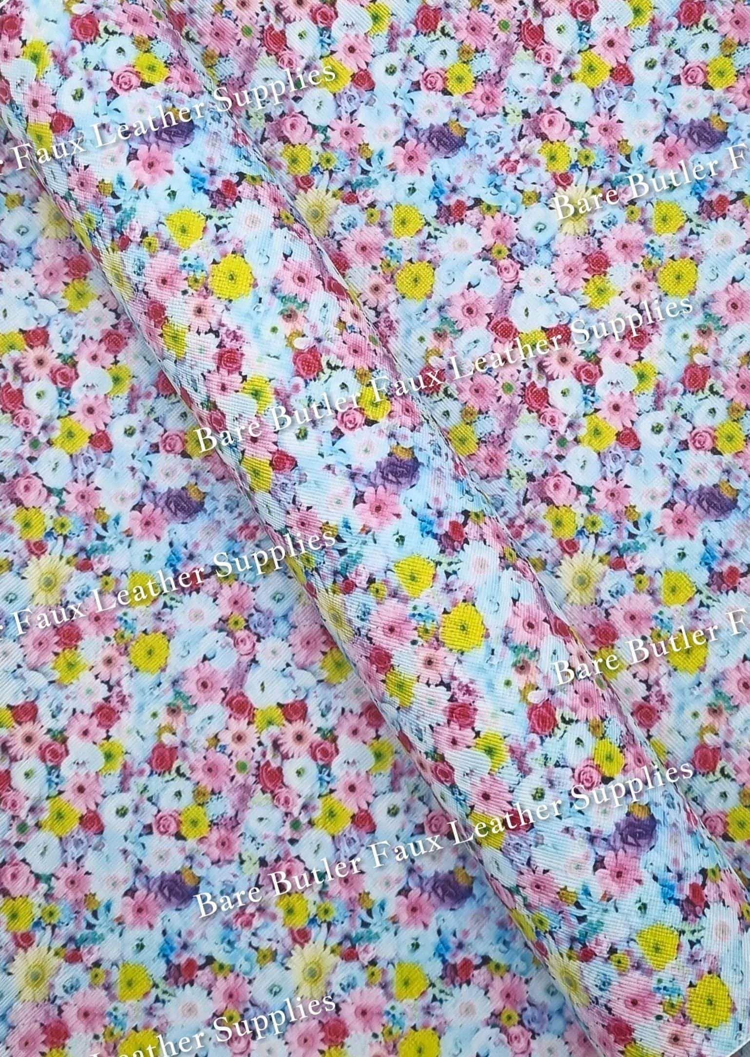 Spring Morning Faux Leather - Faux, Faux Leather, Flora, floral, Florals, flower, Flowers, Leather, litchi, spring - Bare Butler Faux Leather Supplies 