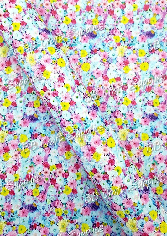 Spring Morning Litchi - Faux, Faux Leather, Flora, floral, Florals, flower, Flowers, Leather, litchi, spring - Bare Butler Faux Leather Supplies 