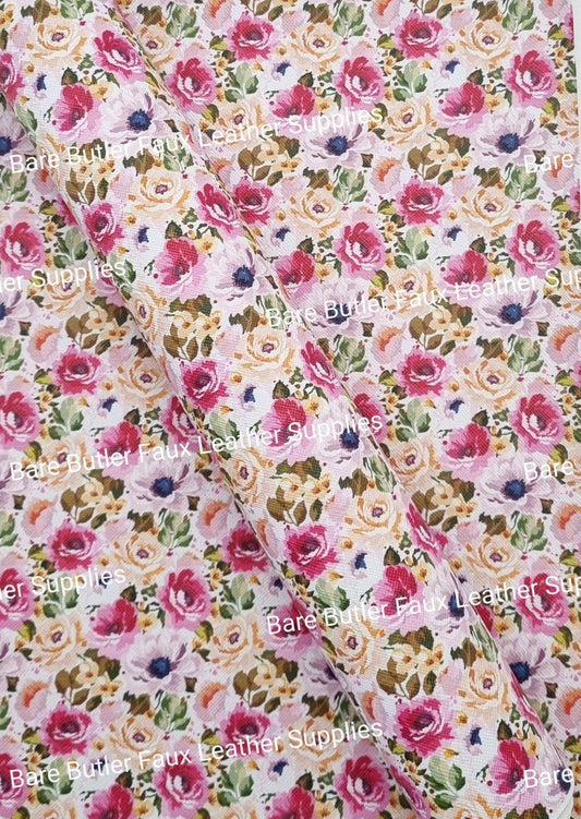 Star Jasmine Florals' Faux Leather - Faux, Faux Leather, Flora, floral, Florals, flower, Flowers, Leather, leatherette, Litchi, Star, starry, Stars - Bare Butler Faux Leather Supplies 
