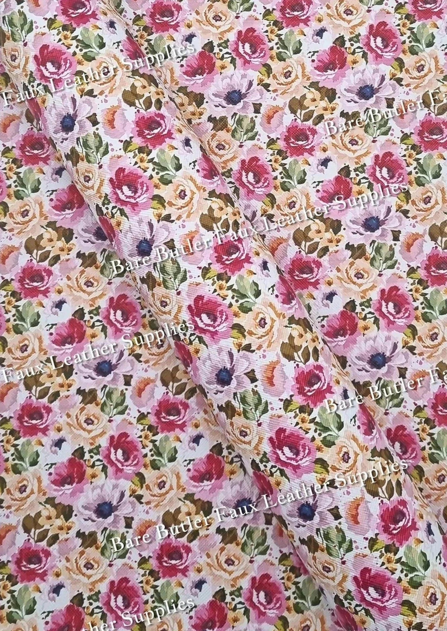Star Jasmine Florals Litchi - Faux, Faux Leather, Flora, floral, Florals, flower, Flowers, Leather, leatherette, Litchi - Bare Butler Faux Leather Supplies 