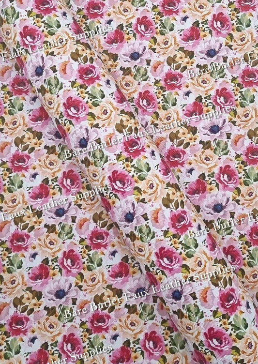 Star Jasmine Florals Litchi - Faux, Faux Leather, Flora, floral, Florals, flower, Flowers, Leather, leatherette, Litchi - Bare Butler Faux Leather Supplies 