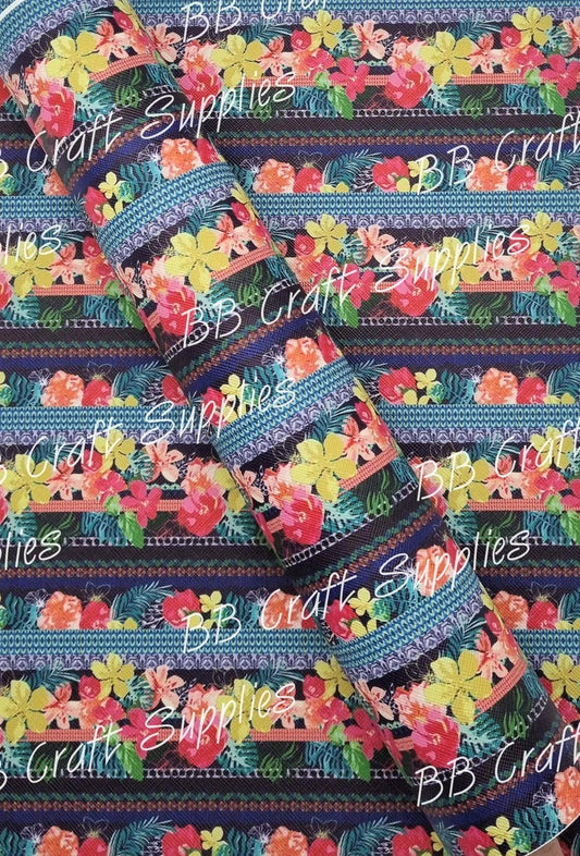 Tropical Florals Faux - Faux, Faux Leather, florals, flowers, frangipani, hawaiian, Leather, leatherette, tropical - Bare Butler Faux Leather Supplies 