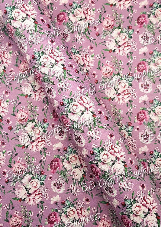Vintage Florals Litchi - dye, Faux, Faux Leather, floral, Florals, flower, Flowers, Leather, leatherette, Litchi, vintage - Bare Butler Faux Leather Supplies 