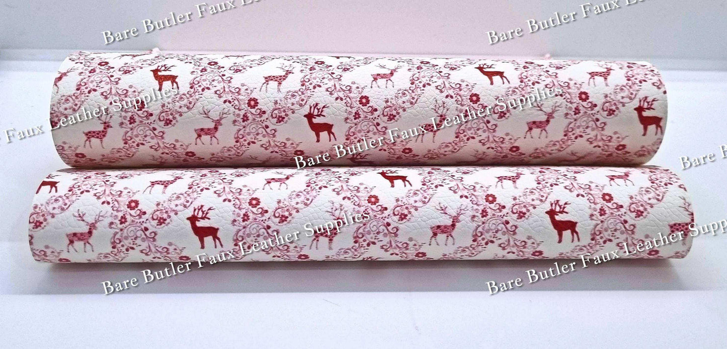 Vintage Reindeers Litchi - baubles, christmas, cookies, Faux, Faux Leather, Leather, leatherette, Ornament, reindeer, santa, Snowflakes - Bare Butler Faux Leather Supplies 