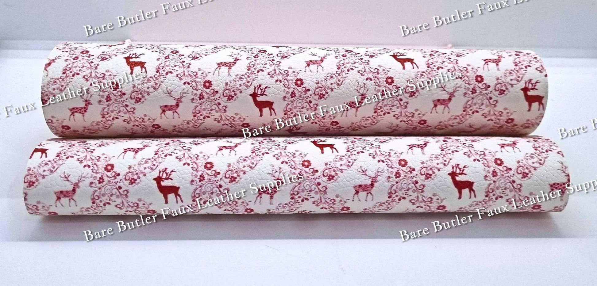 Vintage Reindeers Litchi - baubles, christmas, cookies, Faux, Faux Leather, Leather, leatherette, Ornament, reindeer, santa, Snowflakes - Bare Butler Faux Leather Supplies 