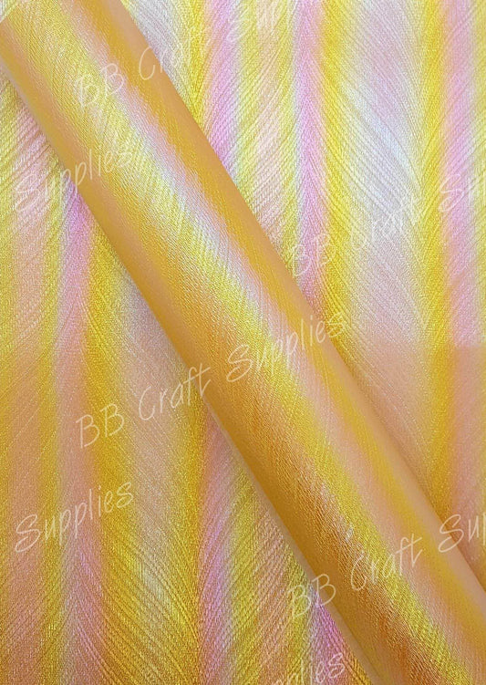 Yellow Rainbow Peacock Feather texture - Embossed, Faux, Faux Leather, feather, Leather, leatherette, peacock, rainbow, Whats new, Yellow - Bare Butler Faux Leather Supplies 